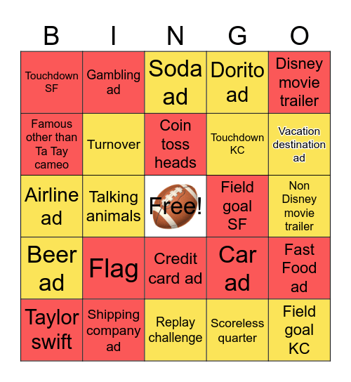 Bombard Super Bowl Bingo Card