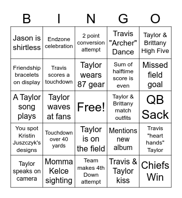 Super Bowl Bingo (Tayor's Version) Bingo Card