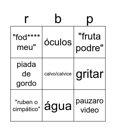 fruta Bingo Card