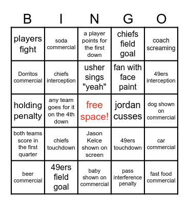 SUPER BOWL BINGO Card
