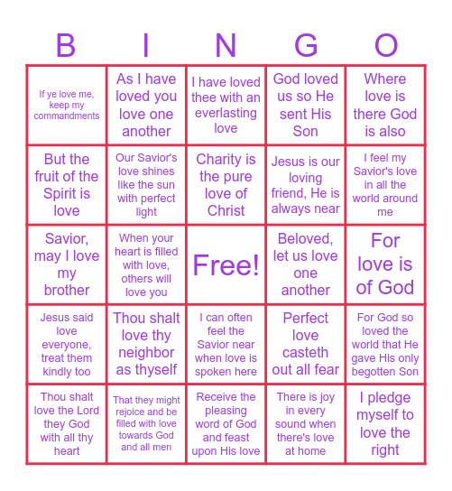 Scripture Valentine's Day Bingo! Bingo Card