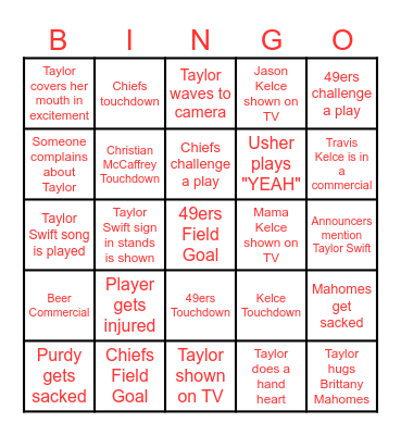 SUPER BOWL BINGO Card