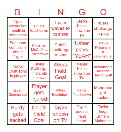 SUPER BOWL BINGO Card