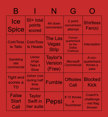 Superbowl LVIII Bingo Card