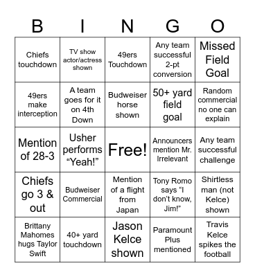 Wiernusz Super Bowl Bingo Card