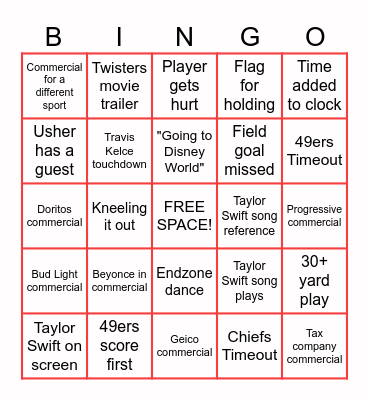 SUPERBOWL 2024 BINGO Card