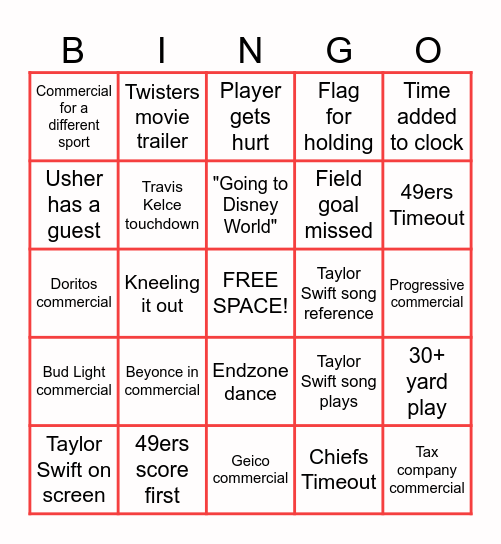 SUPERBOWL 2024 BINGO Card