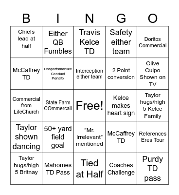2024 Super Bowl BINGO Card