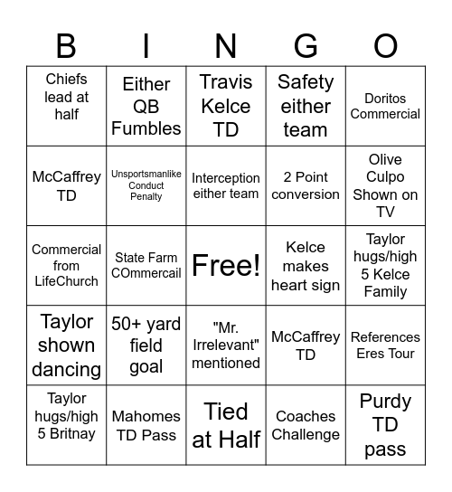 2024 Super Bowl BINGO Card
