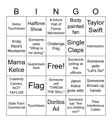 Super Bowl 58 Bingo Card