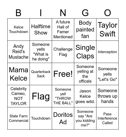 Super Bowl 58 Bingo Card