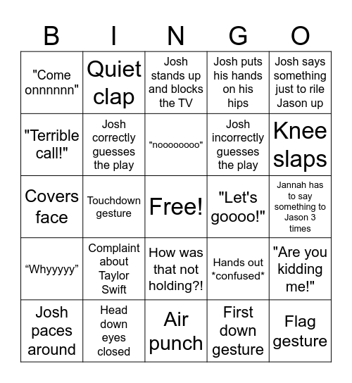 Bf watching a football game Bingo Card