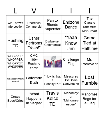 Super Bowl Bingo Card