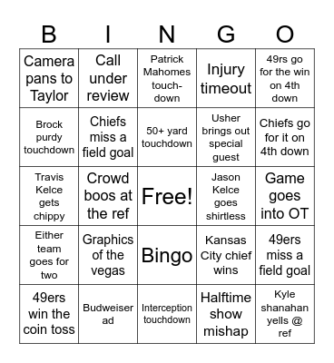 Sports Bingo Card