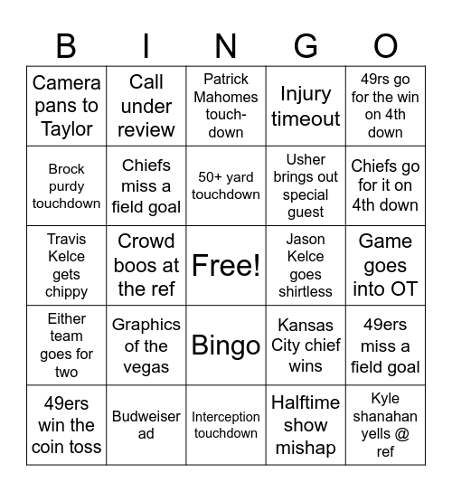 Sports Bingo Card