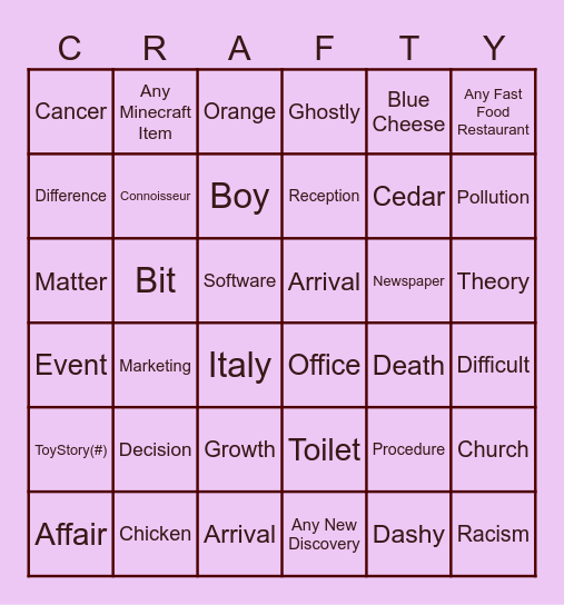 GoTA Infinte Craft Lockout Bingo Card