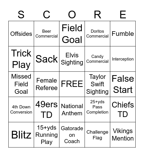 Super Bowl 2024 Bingo Card