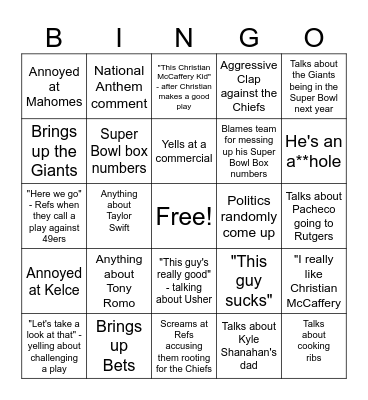 Super Bowl Bingo Card