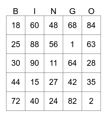 Multiplication BINGO Card