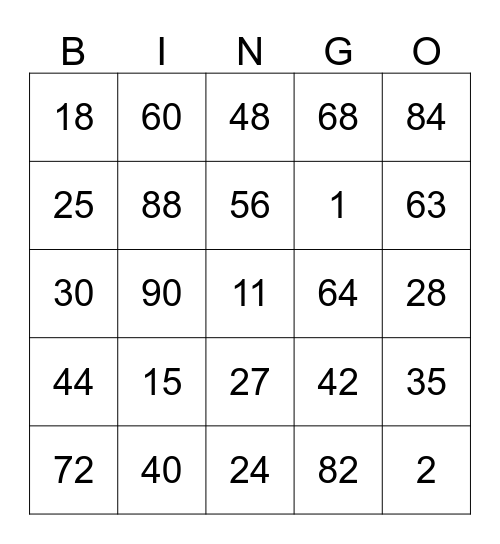 Multiplication BINGO Card