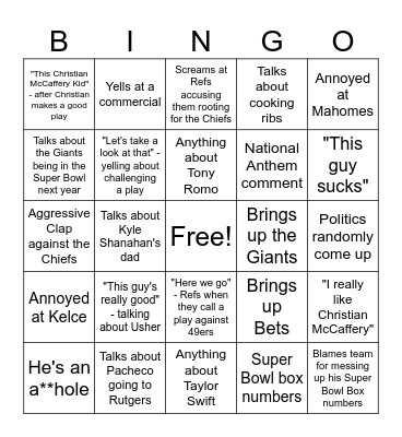 Super Bowl Bingo Card