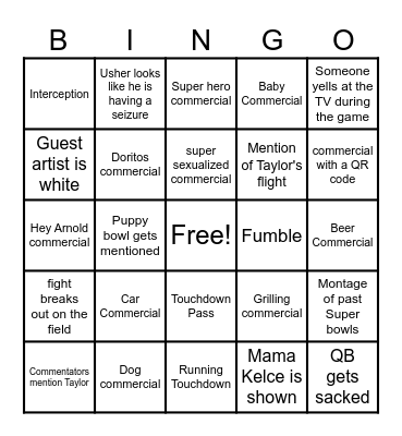 Superbowl Bingo 2024 Bingo Card