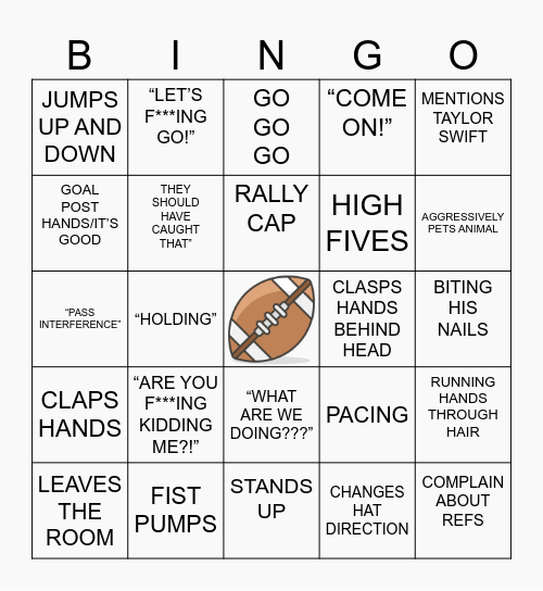 Dylan’s Football Bingo Card