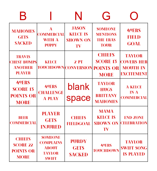 SUPERBOWL LVIII ~ taylor's version Bingo Card