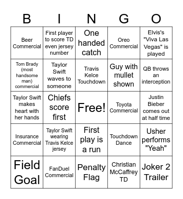 Super Bowl 58 Bingo Card