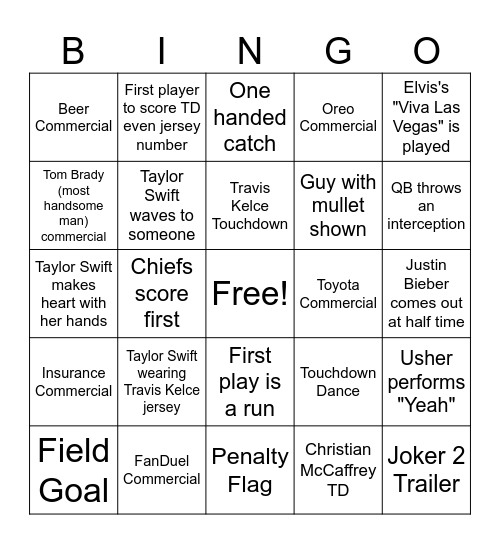 Super Bowl 58 Bingo Card