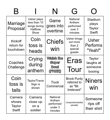 Super Bowl LVIII Bingo Card