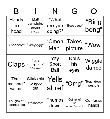 Matt watches the Super Bowl Bingo Card