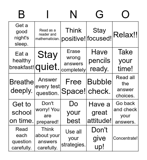 STAAR Bingo Card
