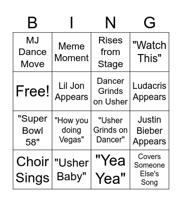 Halftime Bingo Card