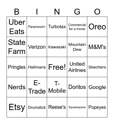 Super Bowl 2024 Bingo Card