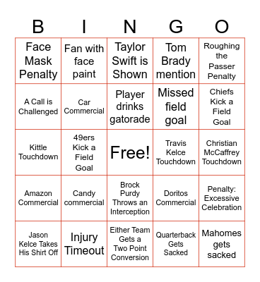 Super Bowl 2024 Bingo Card