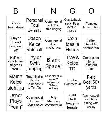 Super Bowl 2024 Bingo Card