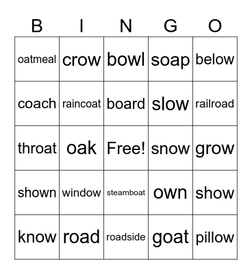 Long o Vowel Teams Bingo Card