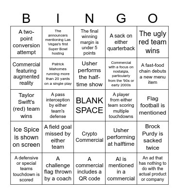 SUPERBOWL LVIII Bingo Card