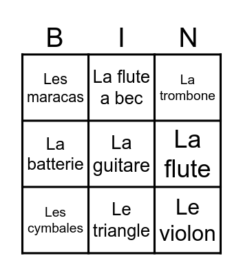 French Instruments Bingo Card