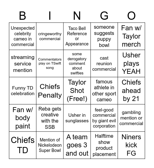 Superb Owl '24 Bingo Card