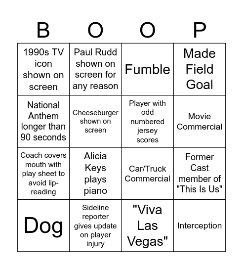 Super BOOP Bingo Card