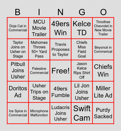 SwiftBowl Bingo Card