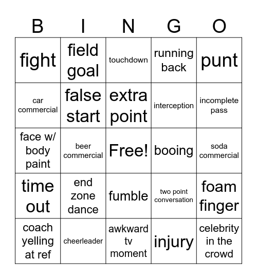 Football Bingo Card