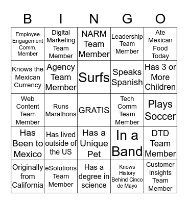 Cinco de Mayo Social Card Bingo Card