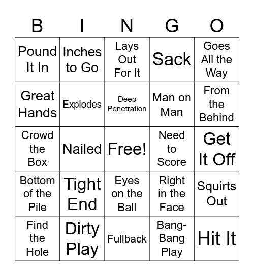 Football Innuendo Bingo Card