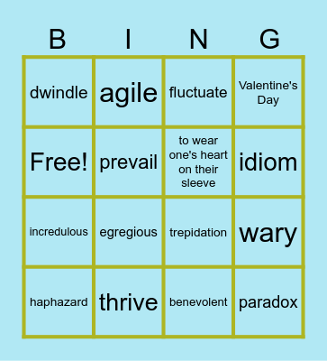 Vocabulary and  BINGO! Bingo Card