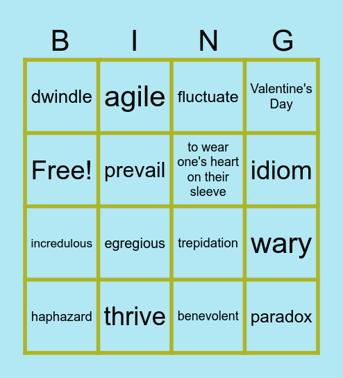 Vocabulary and  BINGO! Bingo Card