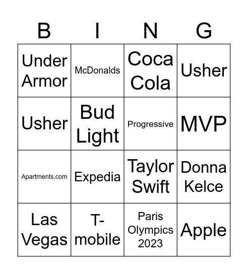 Super Bowl Bingo Card