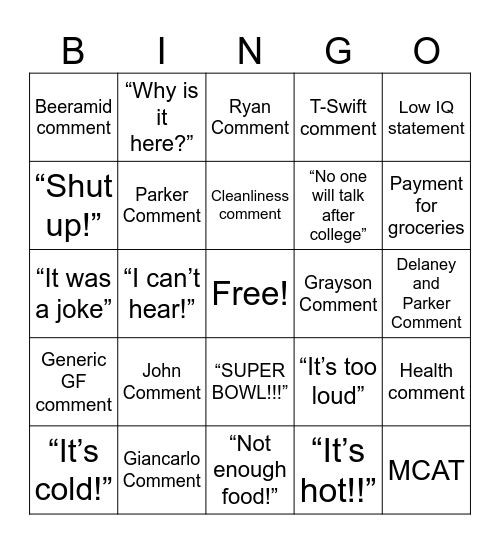 Untitled Bingo Card